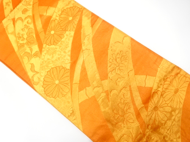 JAPANESE KIMONO / ANTIQUE FUKURO OBI / SILK / WOVEN KIKU & PAULOWNIA